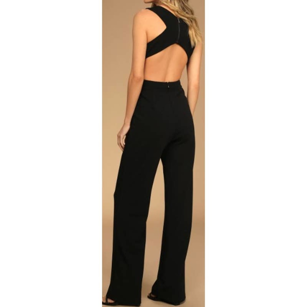 LULU'S SZ L Rare Romance Black Cutout Wide-Leg Jumpsuit NEW B102